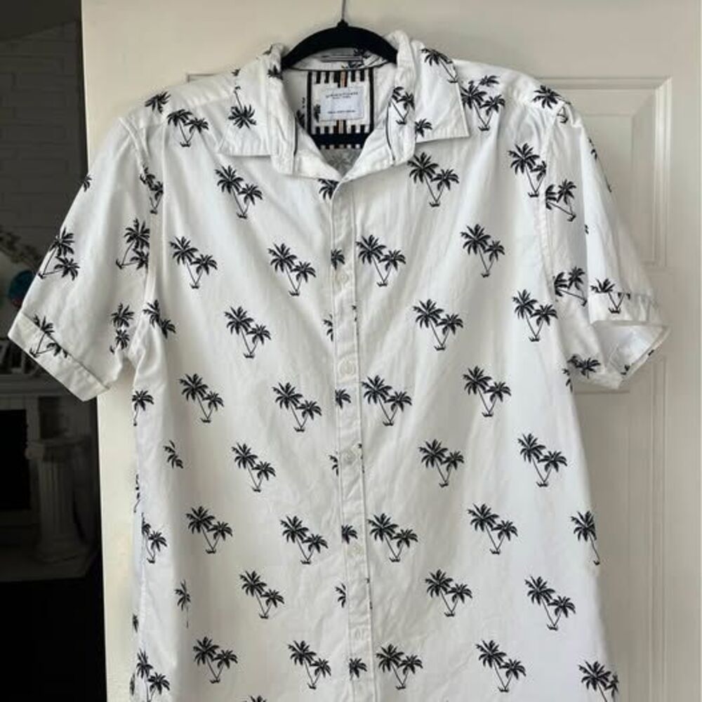 Men’s XL Palm Tree Print Shirt – Denim & Flower by Ricky Singh